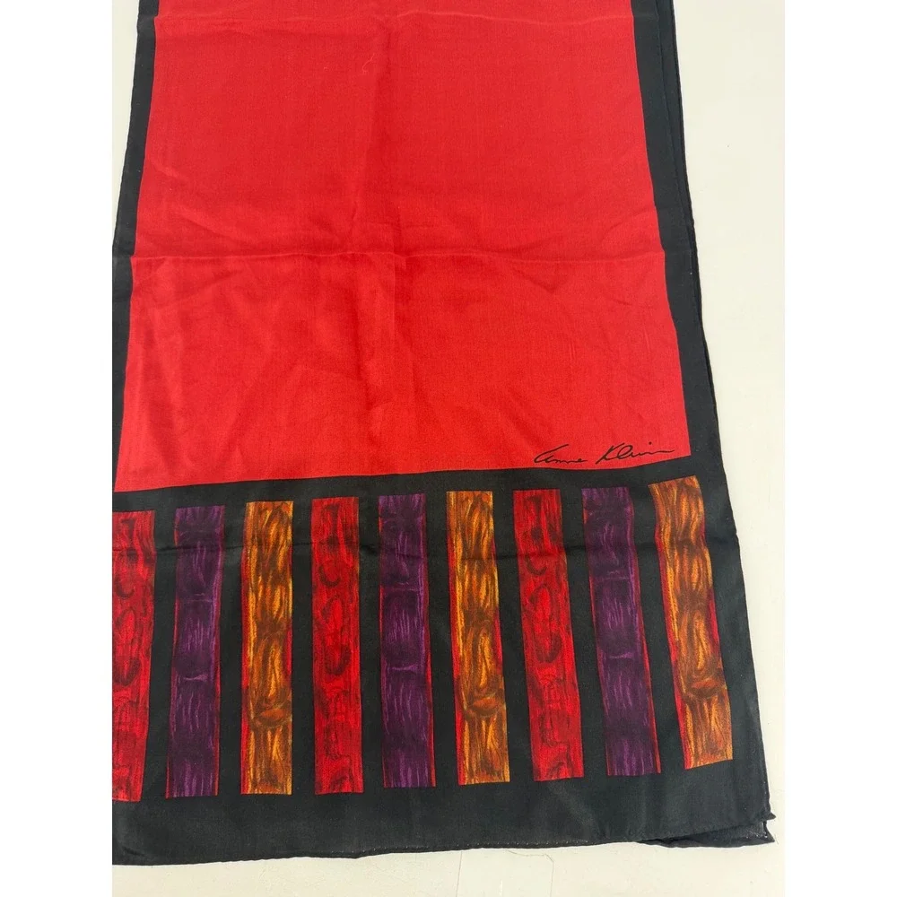 Anne Klein‎ Scarf Women OS Red Silk Striped Border Vintage